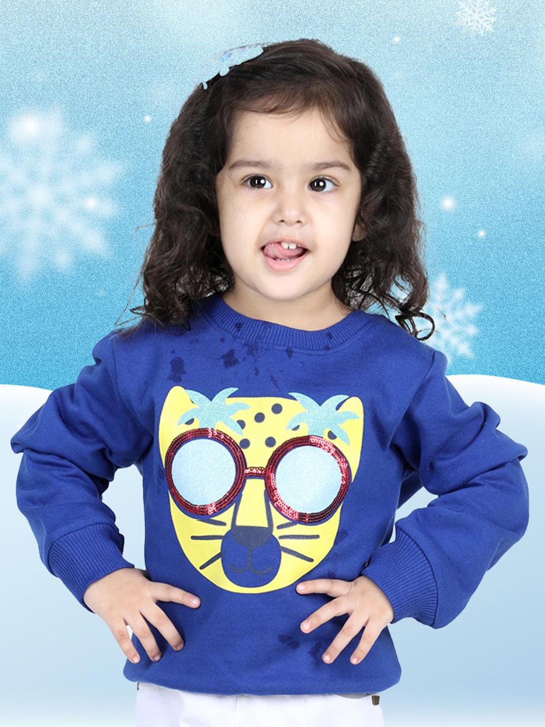 

BownBee Girls Full Sleeve Printed Sequined Sweatshirt, Blue