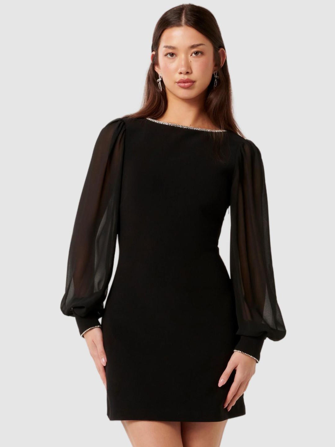 

Forever New Cuffed Sleeves Sheath Mini Dress, Black