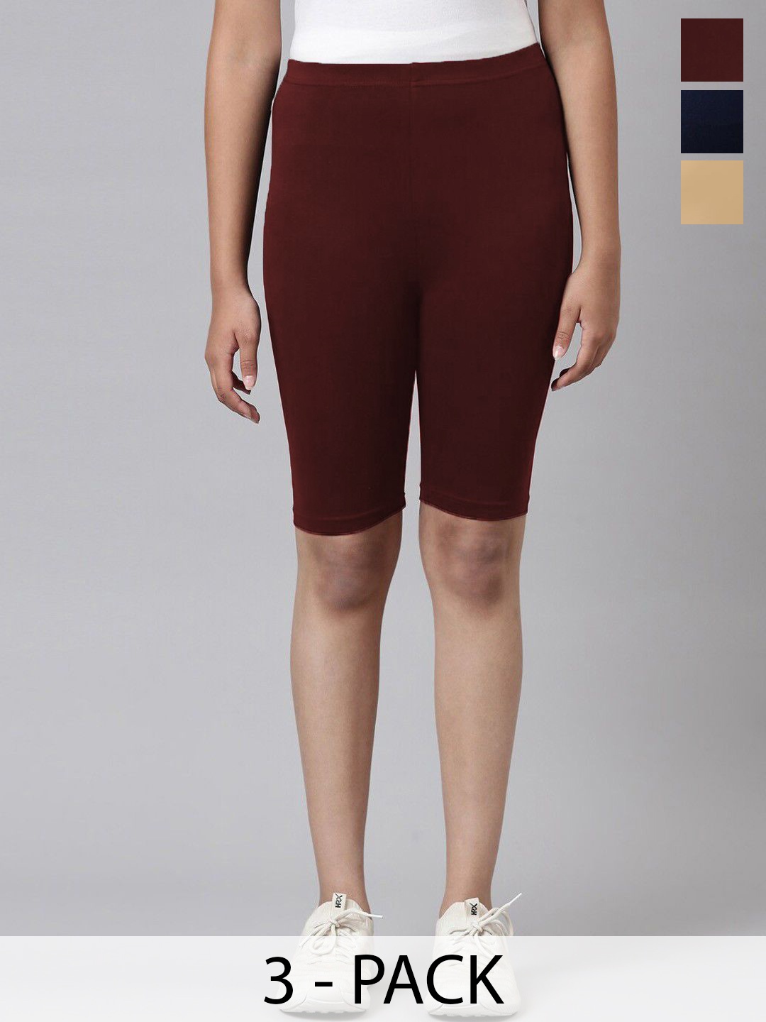 

AMUL COMFY Girls Pack Of 3 Pure Cotton Cycling Shorts, Maroon