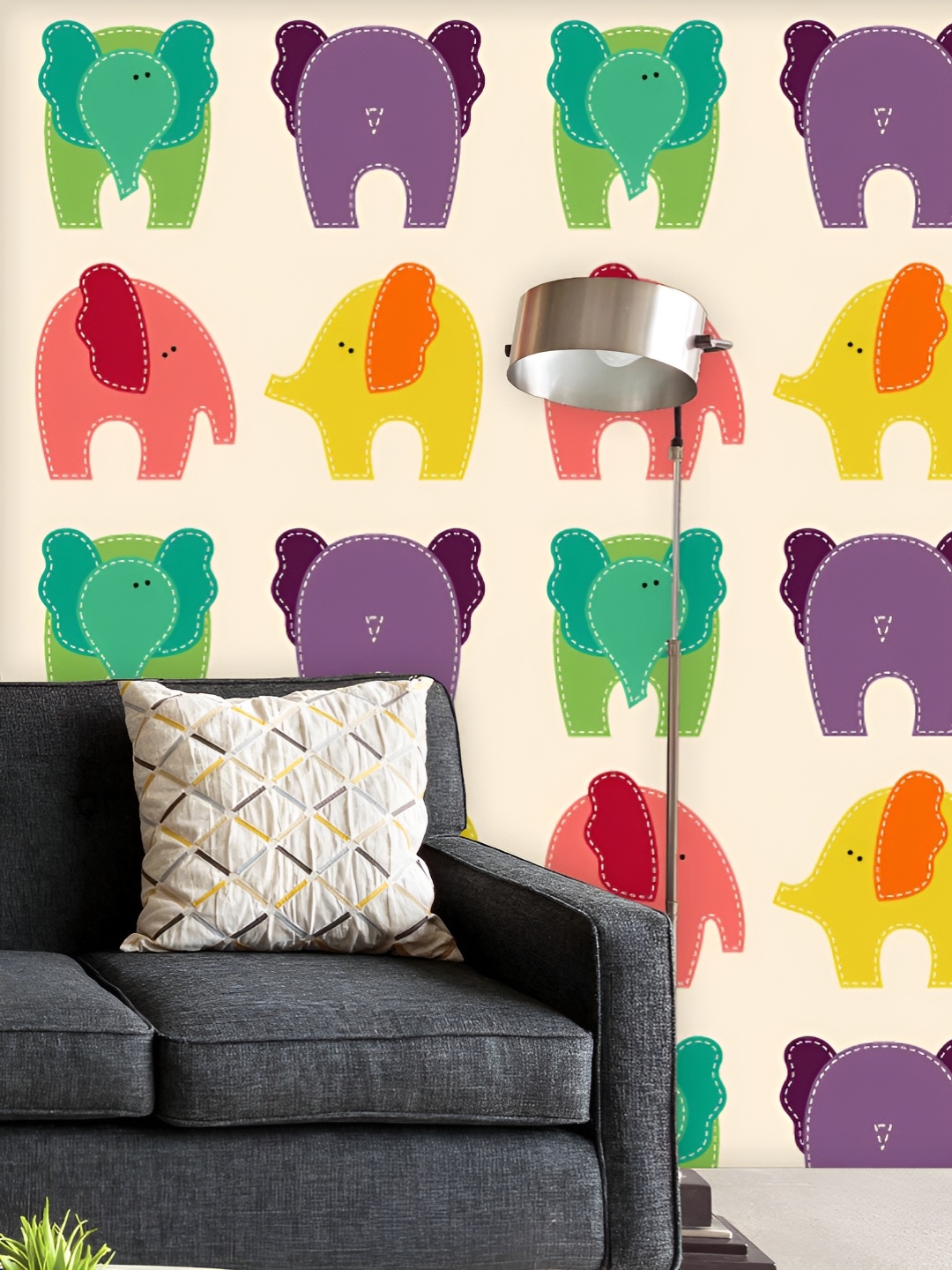 

ArtzFolio Printed UV-Resistant Anti-Bacterial Colorful Elephants Peel & Stick Wallpaper, Multi