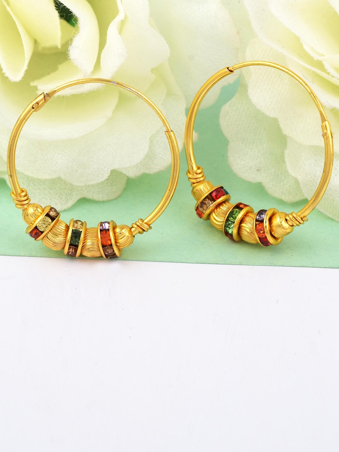 

MEMOIR Gold Plated Stone Studded Circular Hoop Earrings