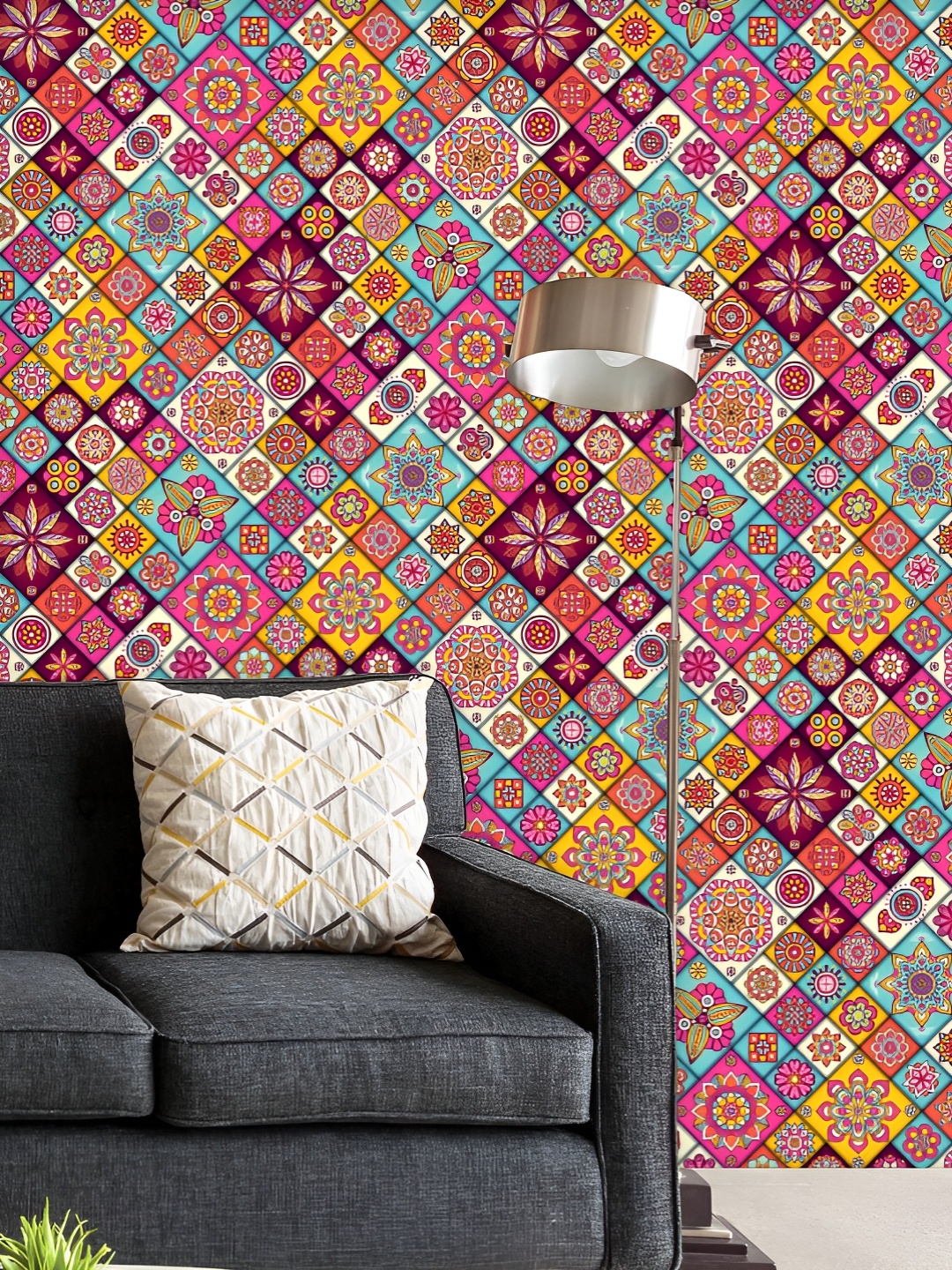 

ArtzFolio Printed UV-Resistant Anti-Bacterial Moroccan Bohemian Mandala Peel & Stick Wallpaper, Multi