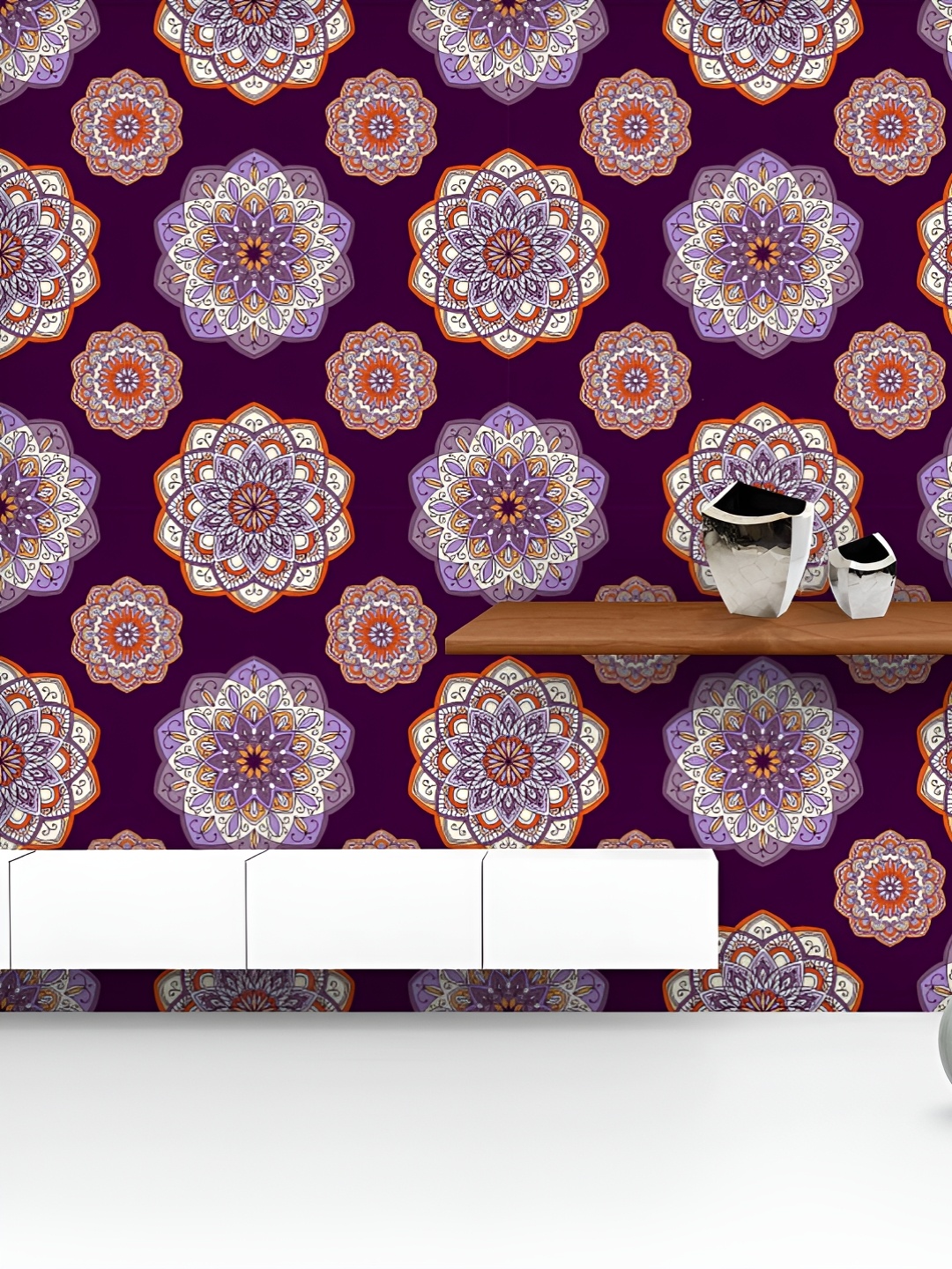 

ArtzFolio Printed UV-Resistant Anti-Bacterial Floral Mandala Pattern Peel & Stick Wallpaper, Multi