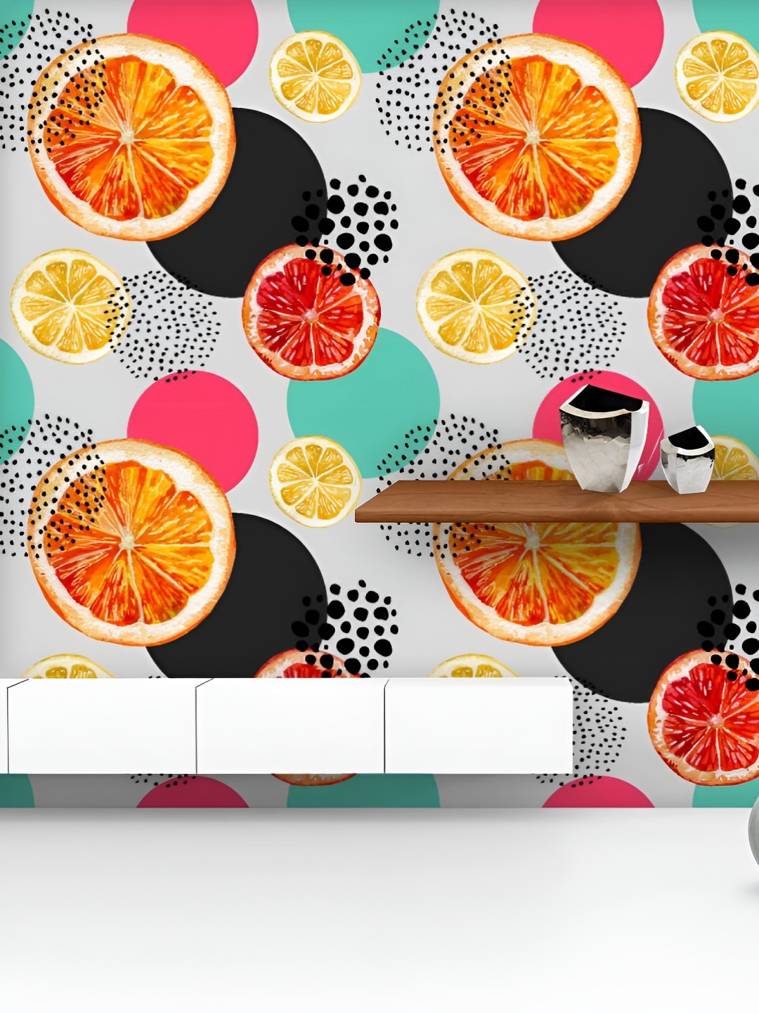 

ArtzFolio Printed UV-Resistant Anti-Bacterial Watercolor Fruits And Abstract Circles Peel & Stick Wallpaper, Multi