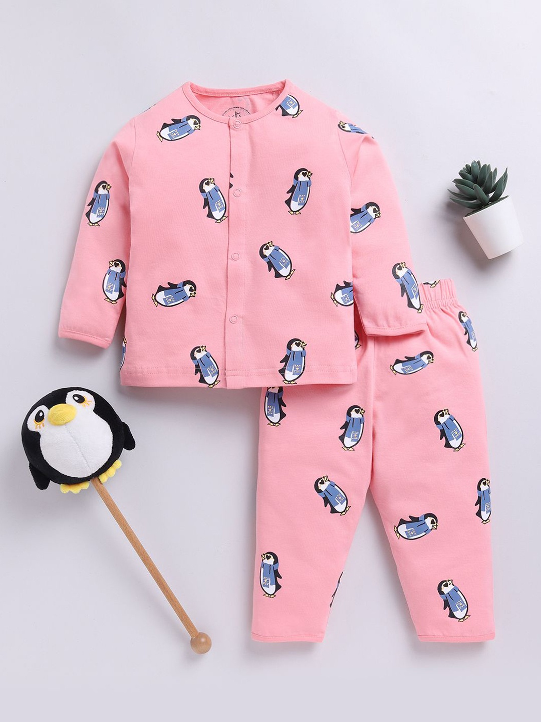

Clt.s Unisex Kids Printed Round Neck Long Sleeves Pure Cotton Night suit, Pink