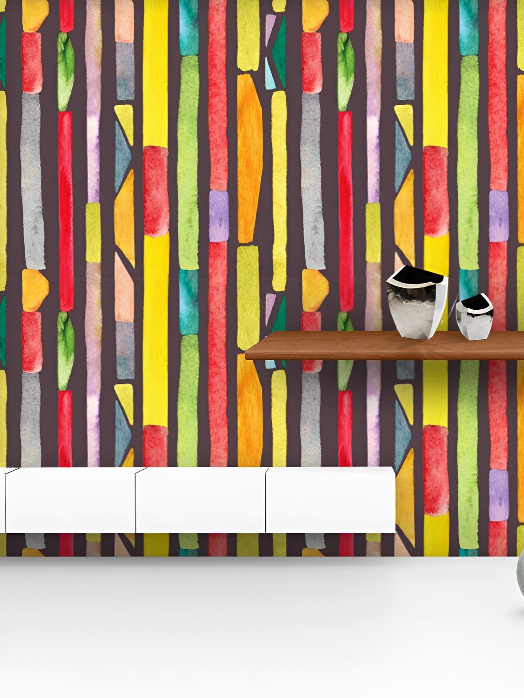 

ArtzFolio Printed UV-Resistant Anti-Bacterial Watercolor Bauhaus Stripes Peel & Stick Wallpaper, Multi