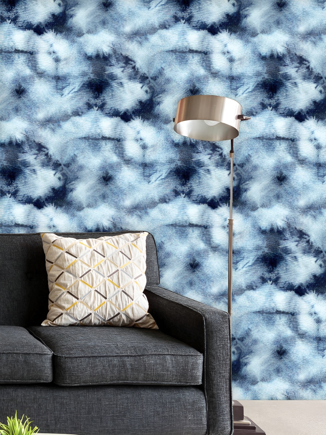 

ArtzFolio Printed UV-Resistant Anti-Bacterial Shibori Indigo Batik0 Peel & Stick Wallpaper, Multi