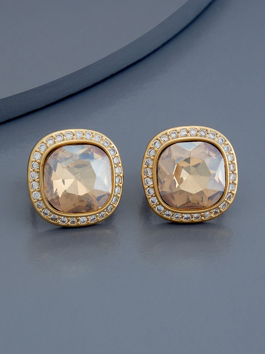 

Kushal's Fashion Jewellery Gold-Plated Zircon Stone Studded Square Studs