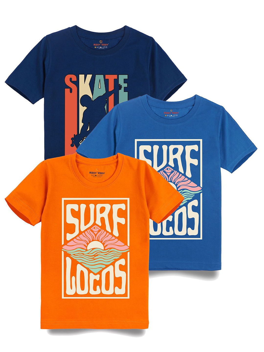 

Kiddy Viddy Boys Pack Of 3 Typography Printed Round Neck Cotton T-shirts, Orange