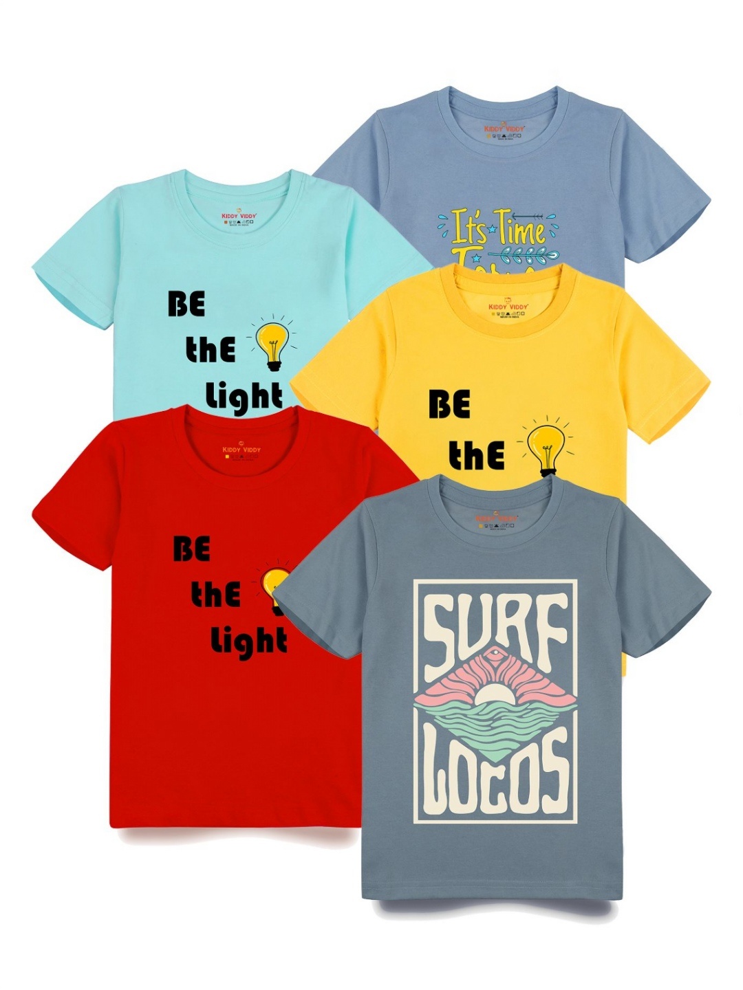 

Kiddy Viddy Boys Pack Of 5 Typography Printed Round Neck Cotton T-shirts, Red