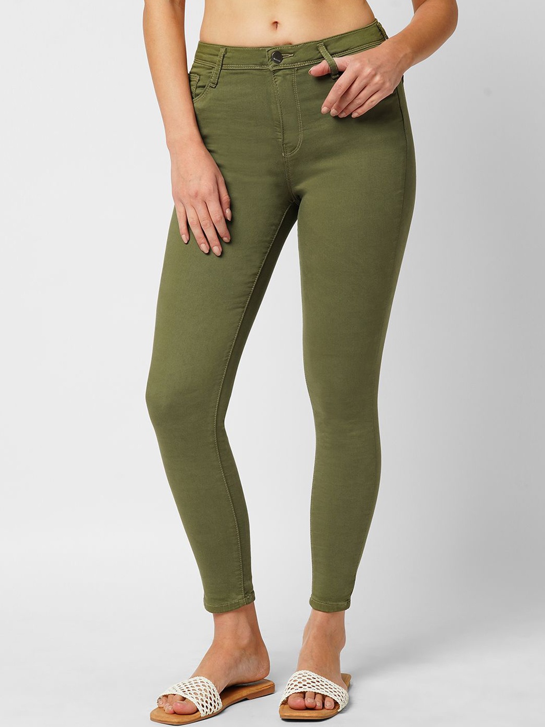 

Kraus Jeans Women Skinny Fit High-Rise Jeans, Olive