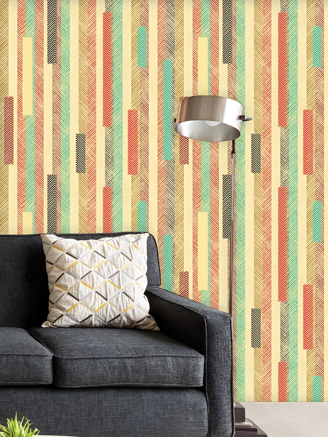 

ArtzFolio Printed UV-Resistant Anti-Bacterial Abstract Geometric Stripes Peel & Stick Wallpaper, Multi