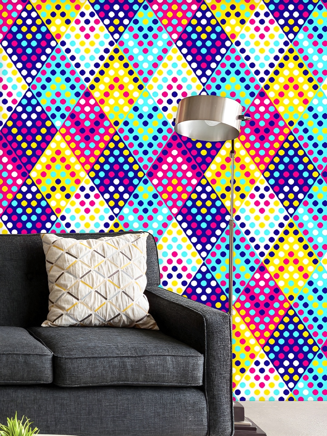 

ArtzFolio Printed UV-Resistant Anti-Bacterial Repeating Dots On Rhombus Peel & Stick Wallpaper, Multi