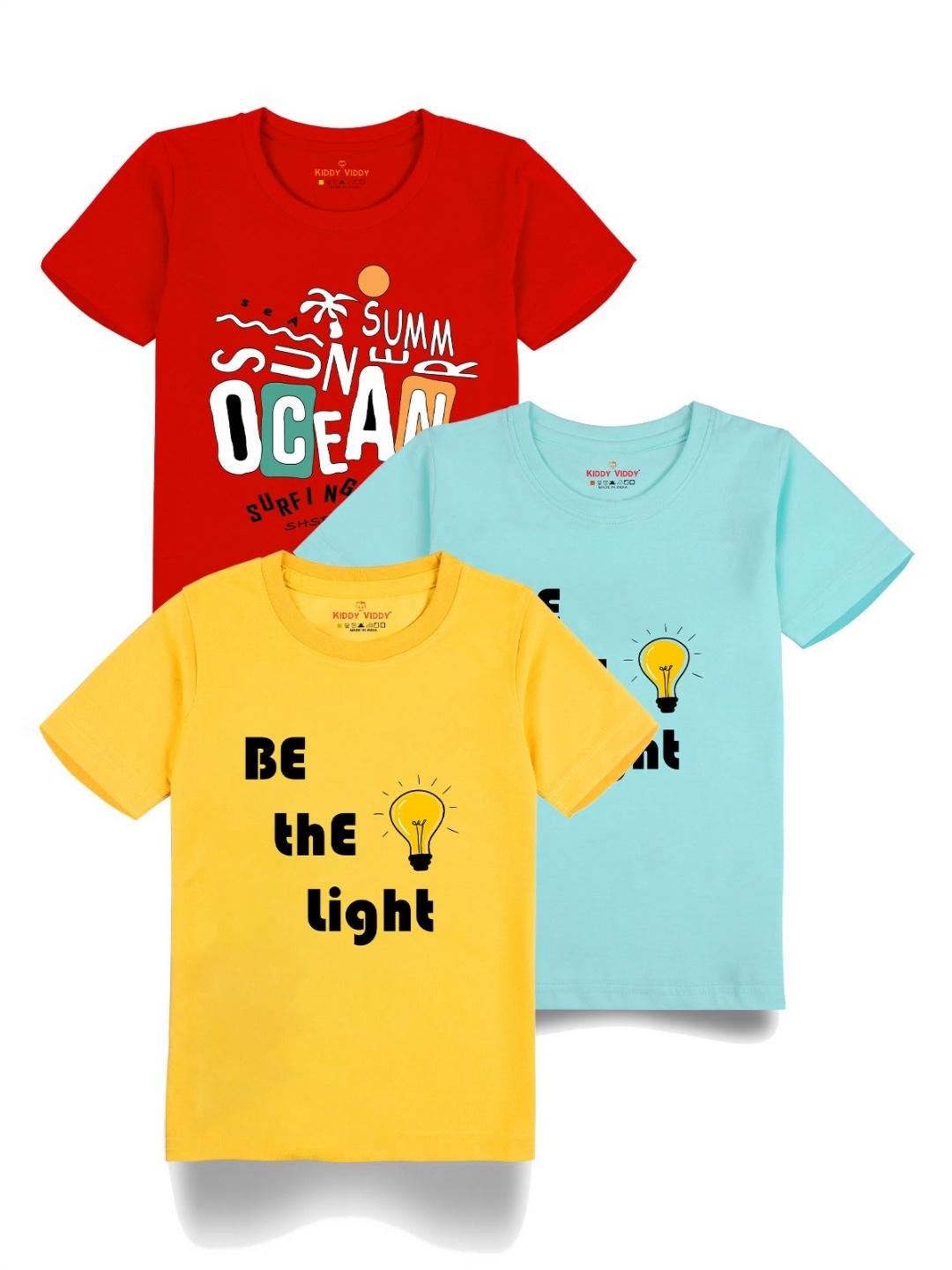 

Kiddy Viddy Boys Pack Of 3 Typography Printed Round Neck Cotton T-shirts, Yellow