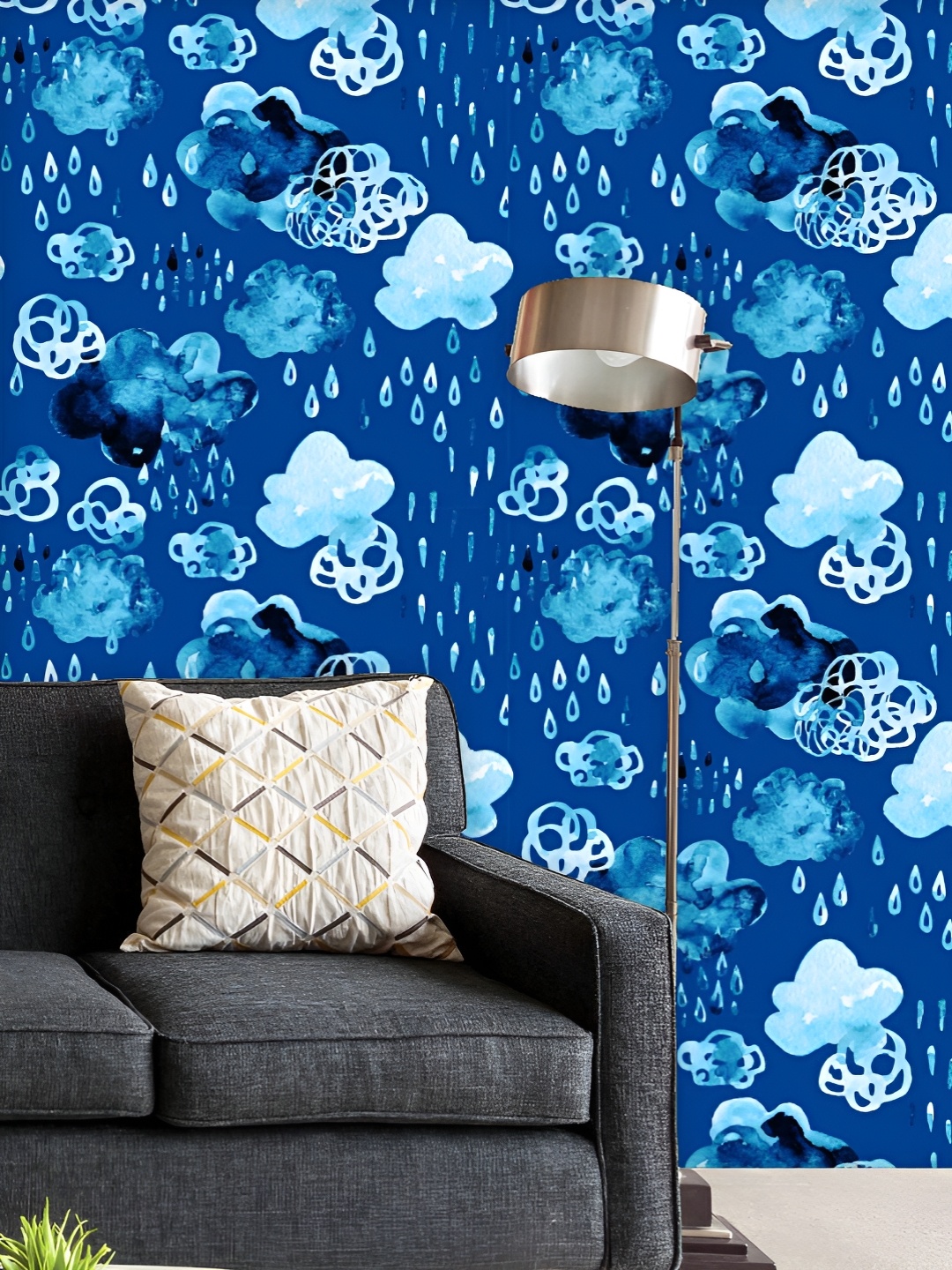 

ArtzFolio Printed UV-Resistant Anti-Bacterial Watercolor Clouds With Raindrops Peel & Stick Wallpaper, Multi