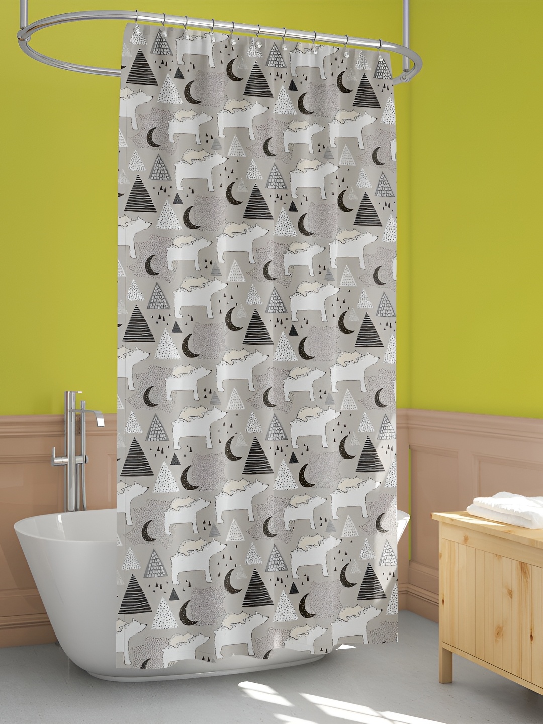 

ArtzFolio Black & Grey Printed Waterproof Shower Curtain