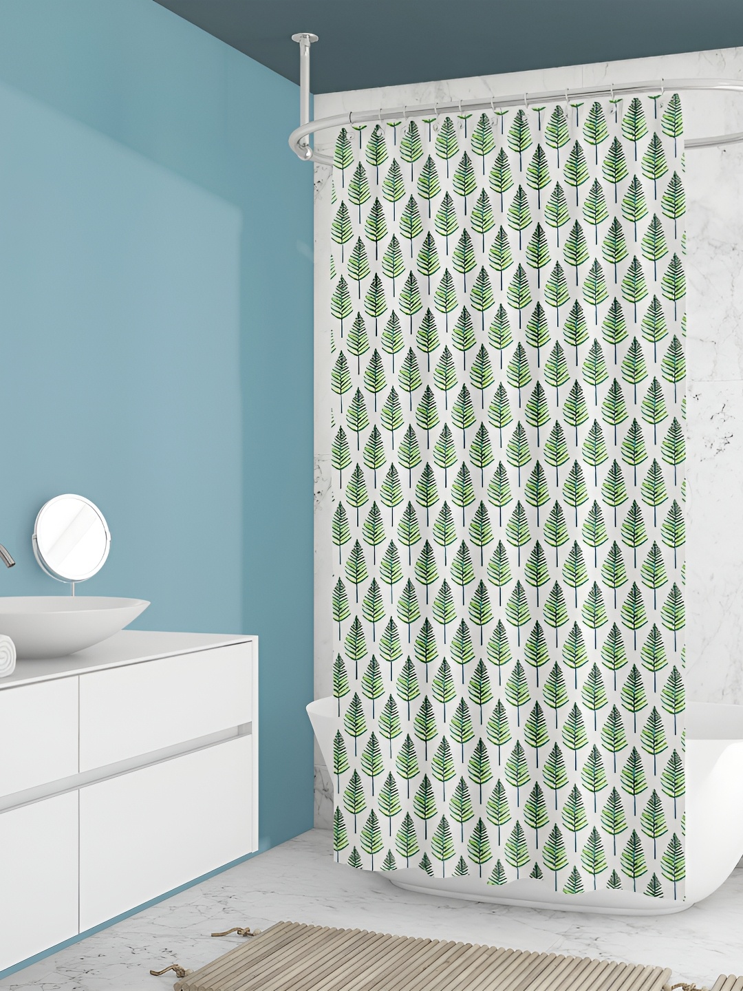 

ArtzFolio White & Green Tropical Printed Waterproof Shower Curtain