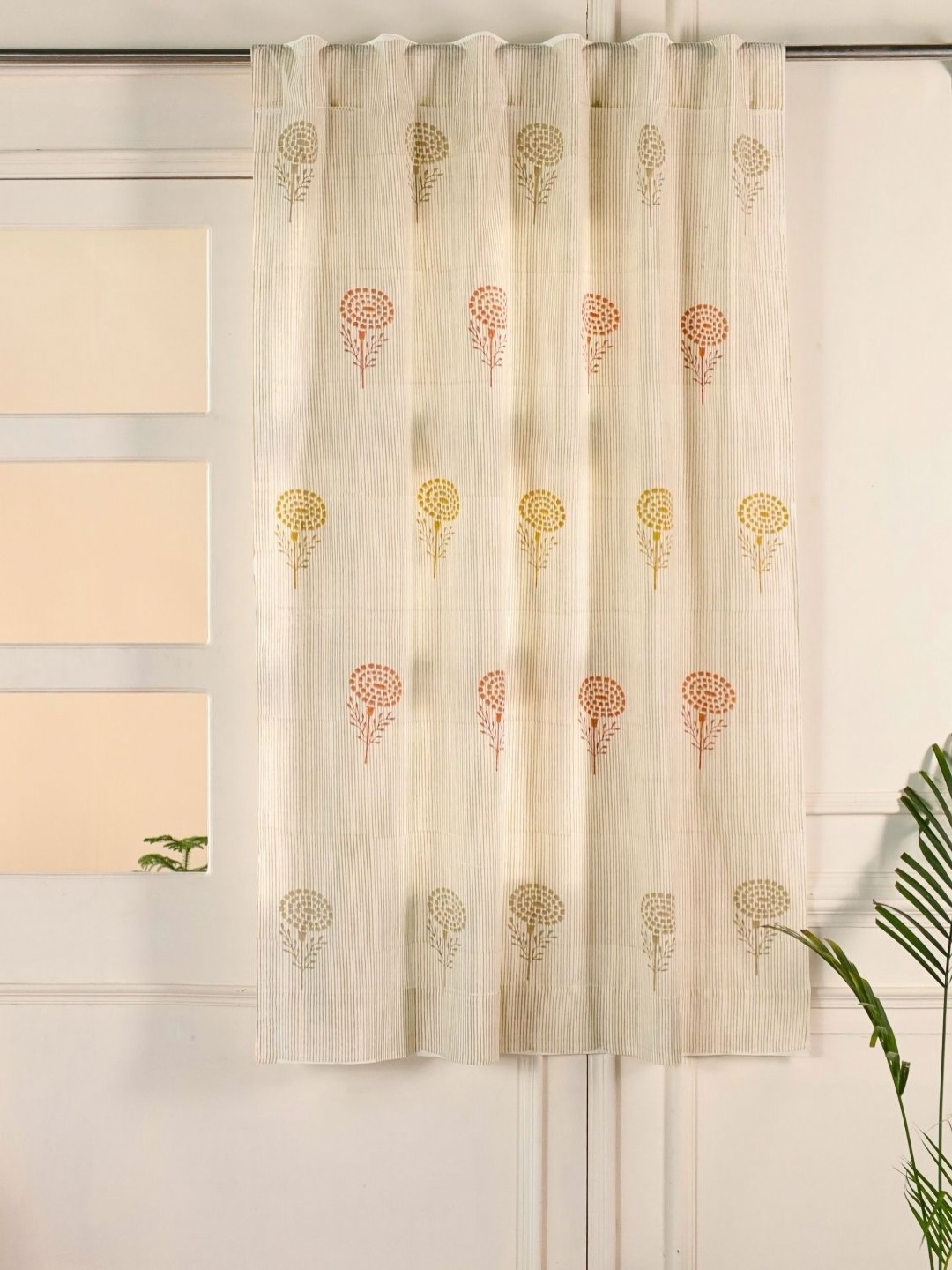 

Peepul Tree Marigold Mustard Yellow Floral Printed Sheer Window Curtain, Rust
