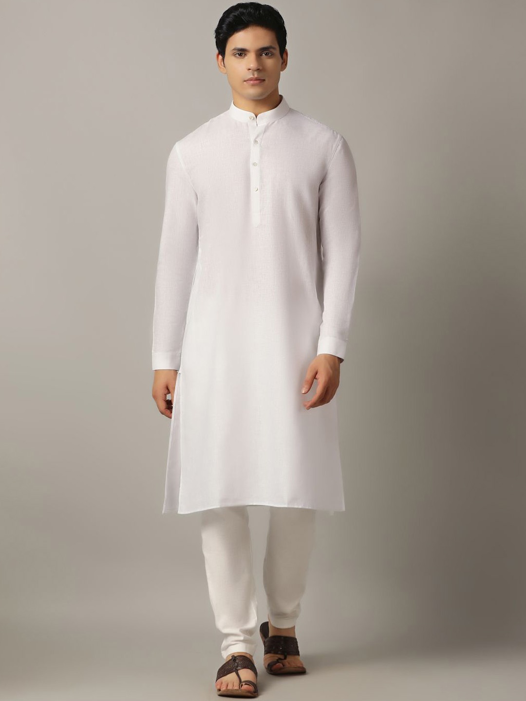 

Modi Kurta Mandarin Collar White Romance Straight Kurta