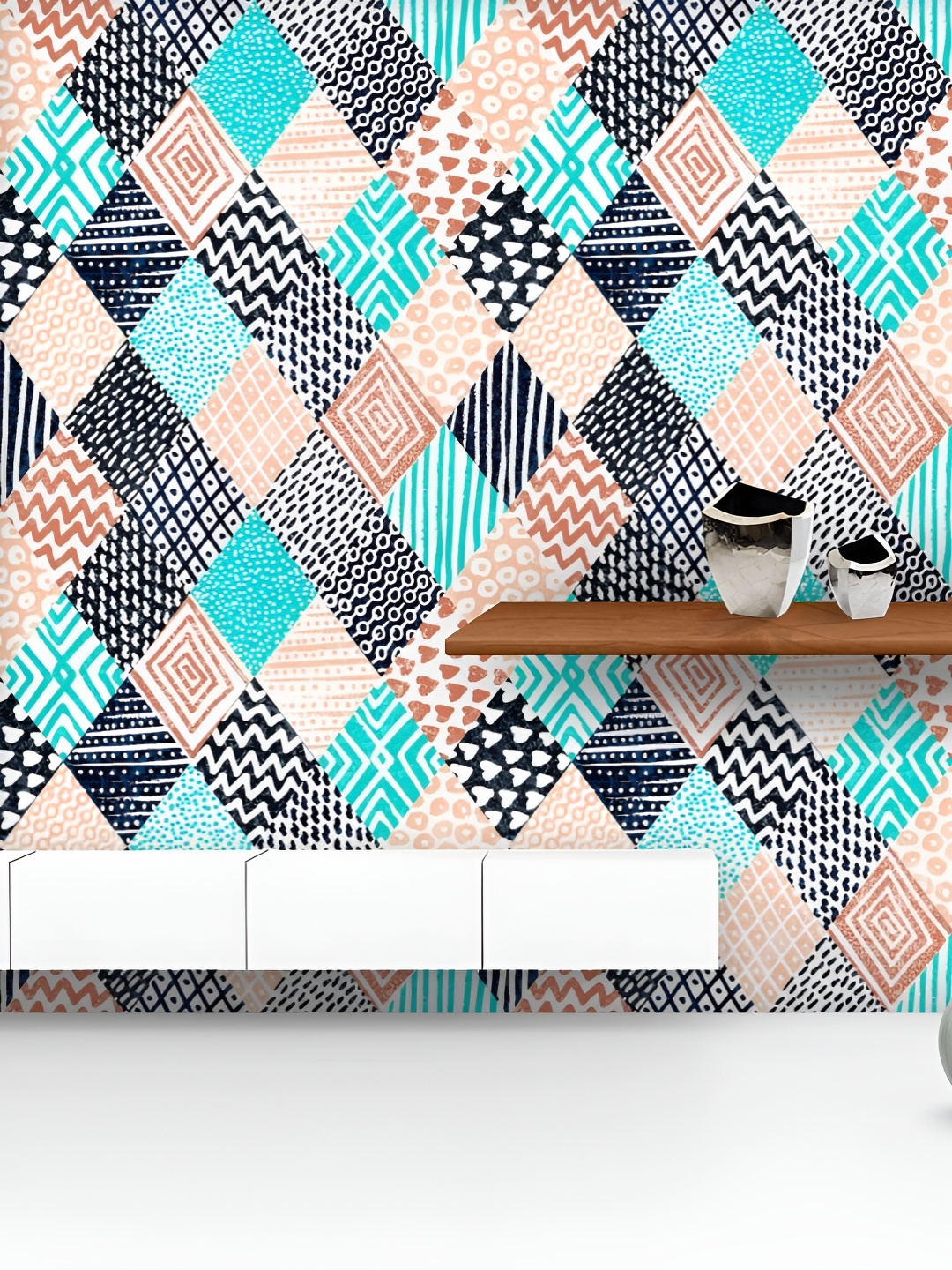 

ArtzFolio Printed UV-Resistant Anti-Bacterial Vintage Geometric Pattern Peel & Stick Wallpaper, Multi