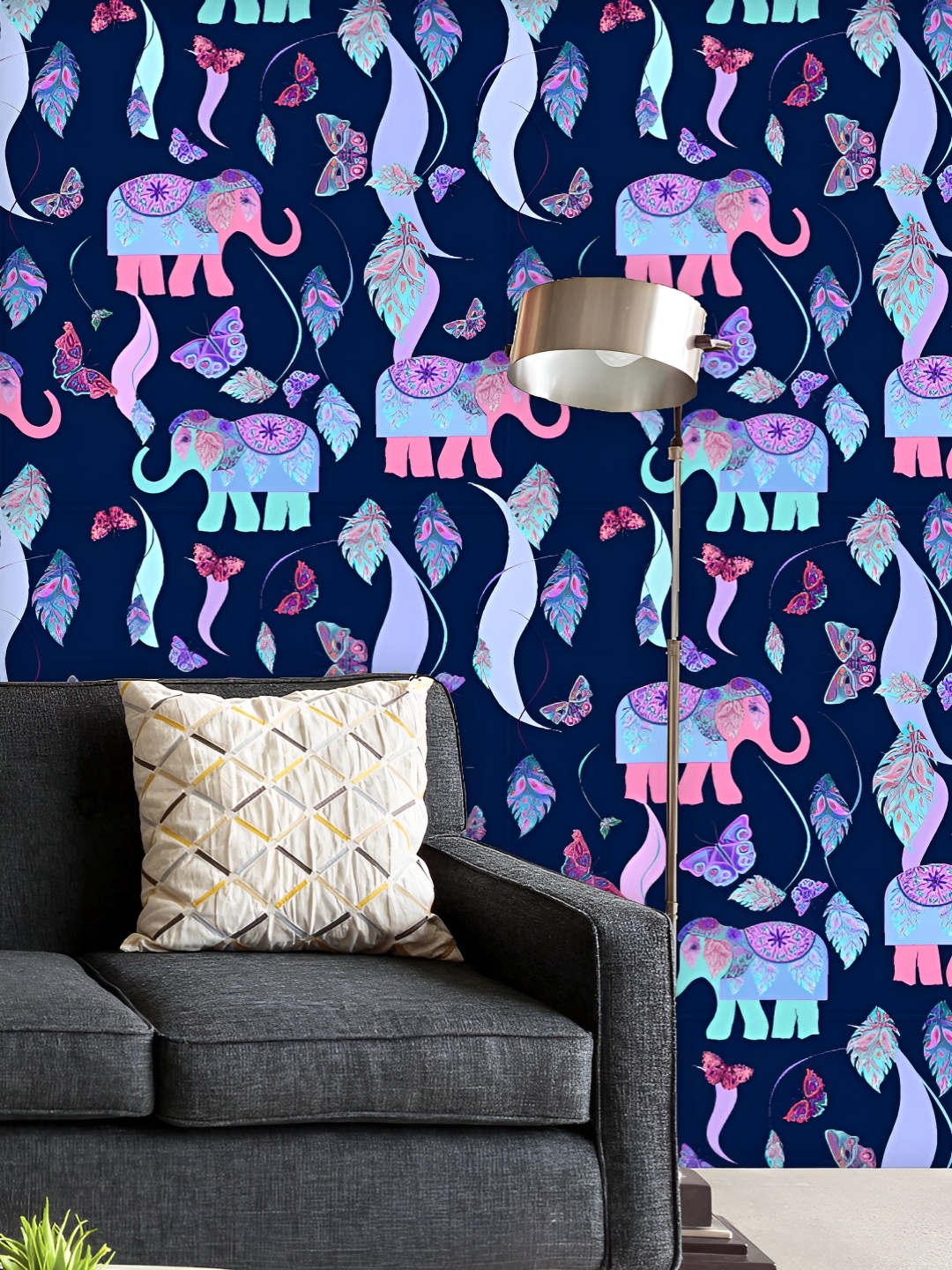 

ArtzFolio Printed UV-Resistant Anti-Bacterial Abstract Elephant Feathers Peel & Stick Wallpaper, Multi