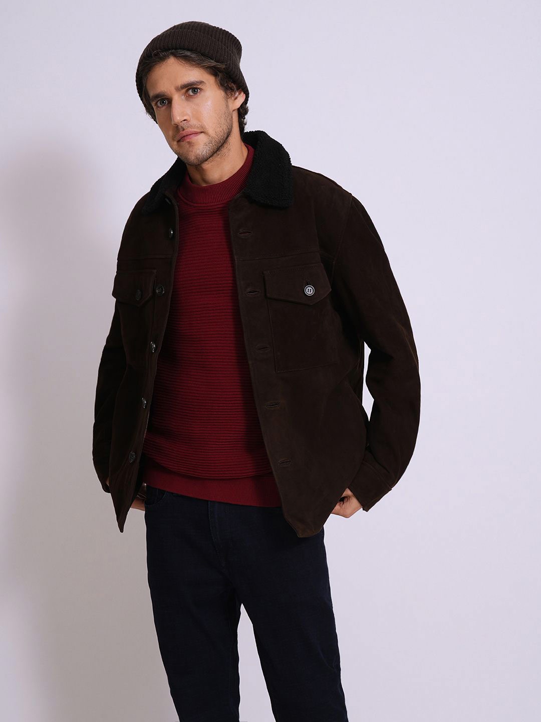 

SELECTED Men Round Neck Long Sleeves Ribbed Pullover, Red