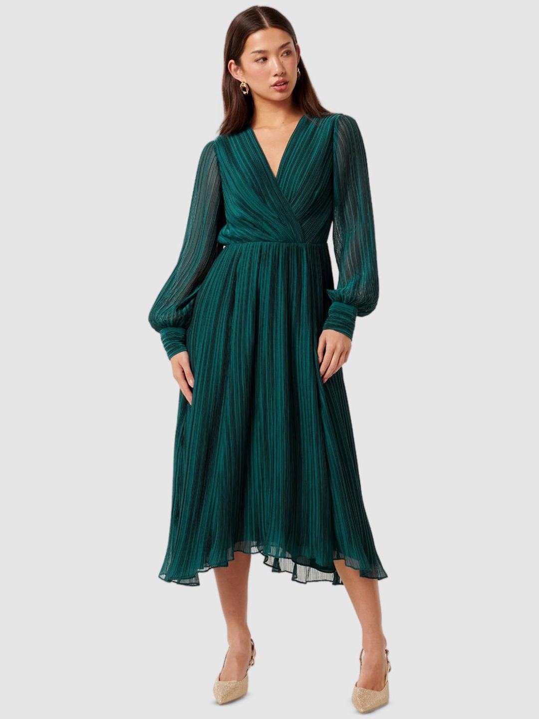 

Forever New Women Bishop Sleeve Fit & Flare Midi Dress, Green