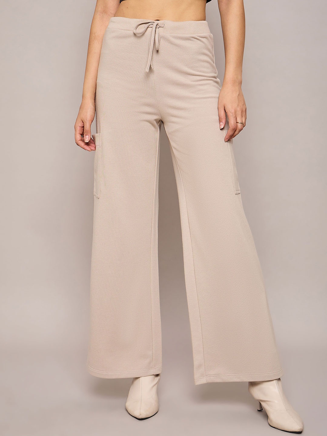 

SASSAFRAS BASICS Women Regular Fit Wide Leg Track Pants, Taupe