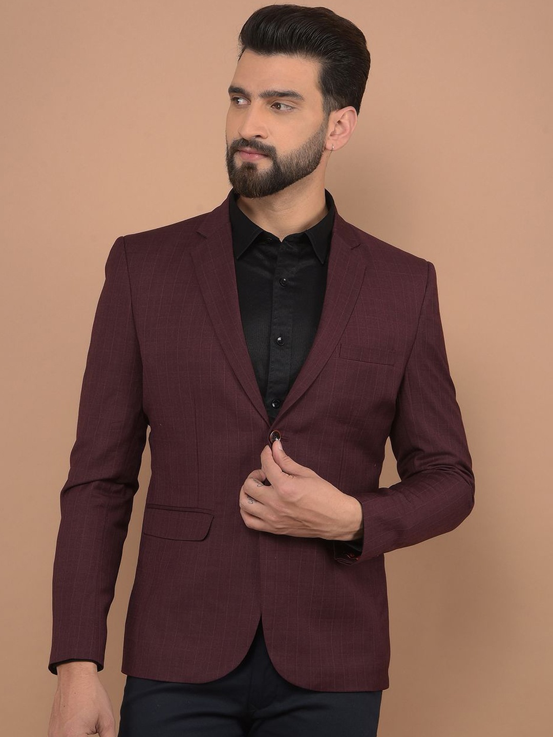 

Canary London Checked Slim-Fit Single-Breasted Formal Blazer, Maroon