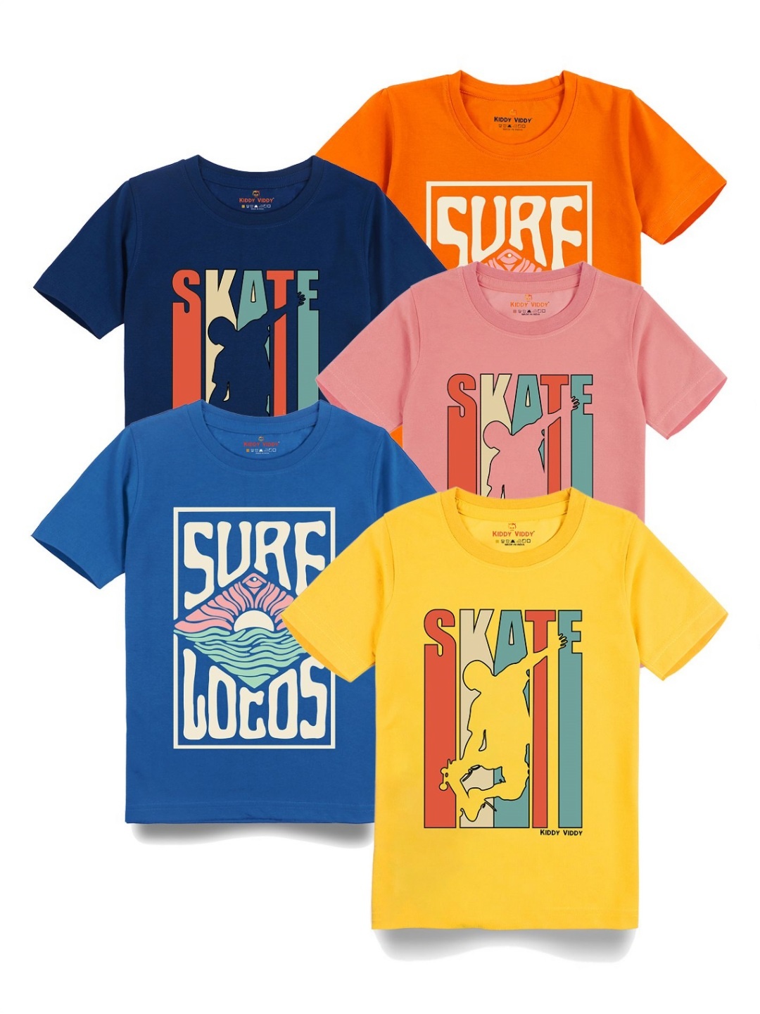 

Kiddy Viddy Boys Pack Of 5 Typography Printed Round Neck Cotton T-shirts, Pink