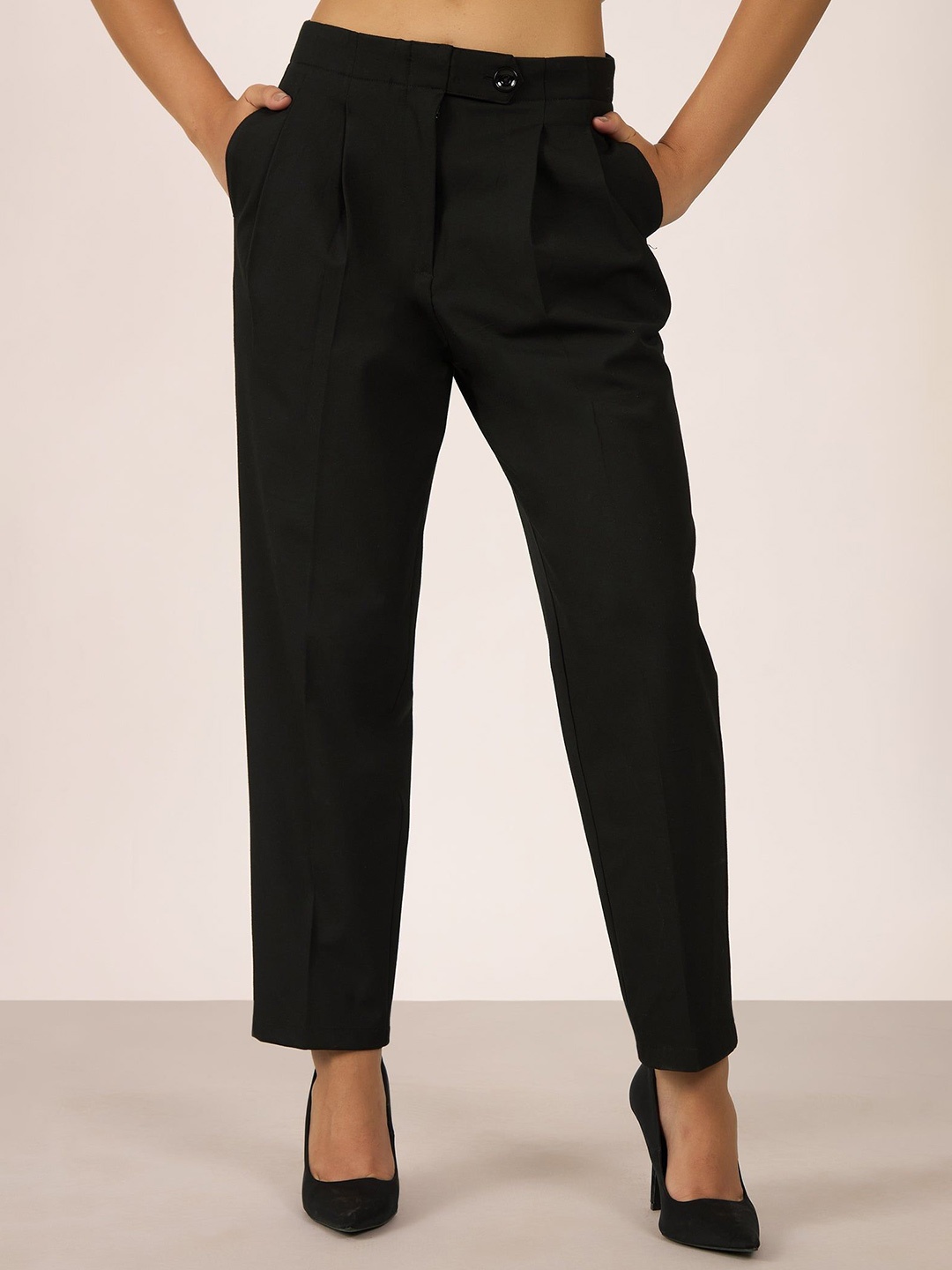 

Virgio Women Rescued Poly Fabric Full Length Solid Trouser, Black