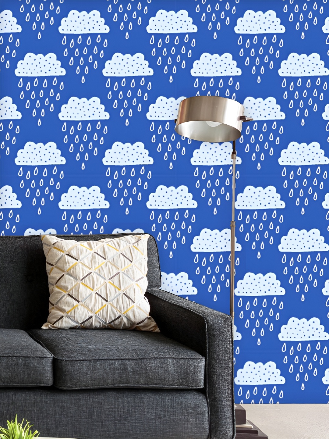 

ArtzFolio Printed UV-Resistant Anti-Bacterial Hand-Drawn Clouds & Raindrops Peel & Stick Wallpaper, Multi