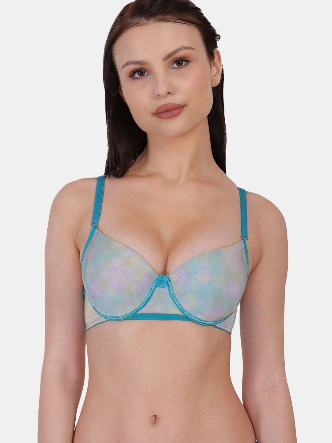 

Amour Secret Printed Half Coverage Underwired Lightly Padded Push-Up Bra, Blue