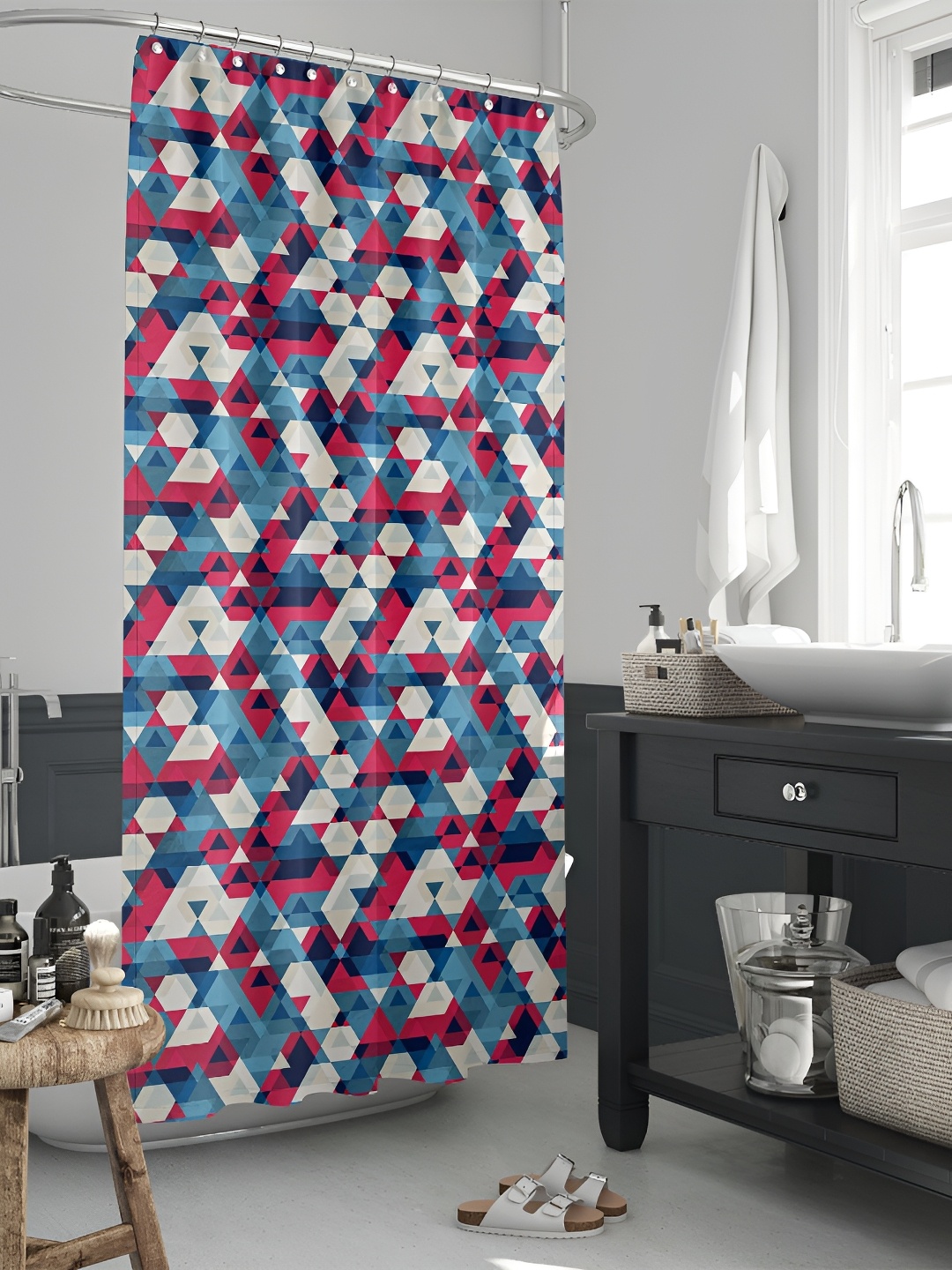 

ArtzFolio Blue & Red Geometric Printed Waterproof Shower Curtain