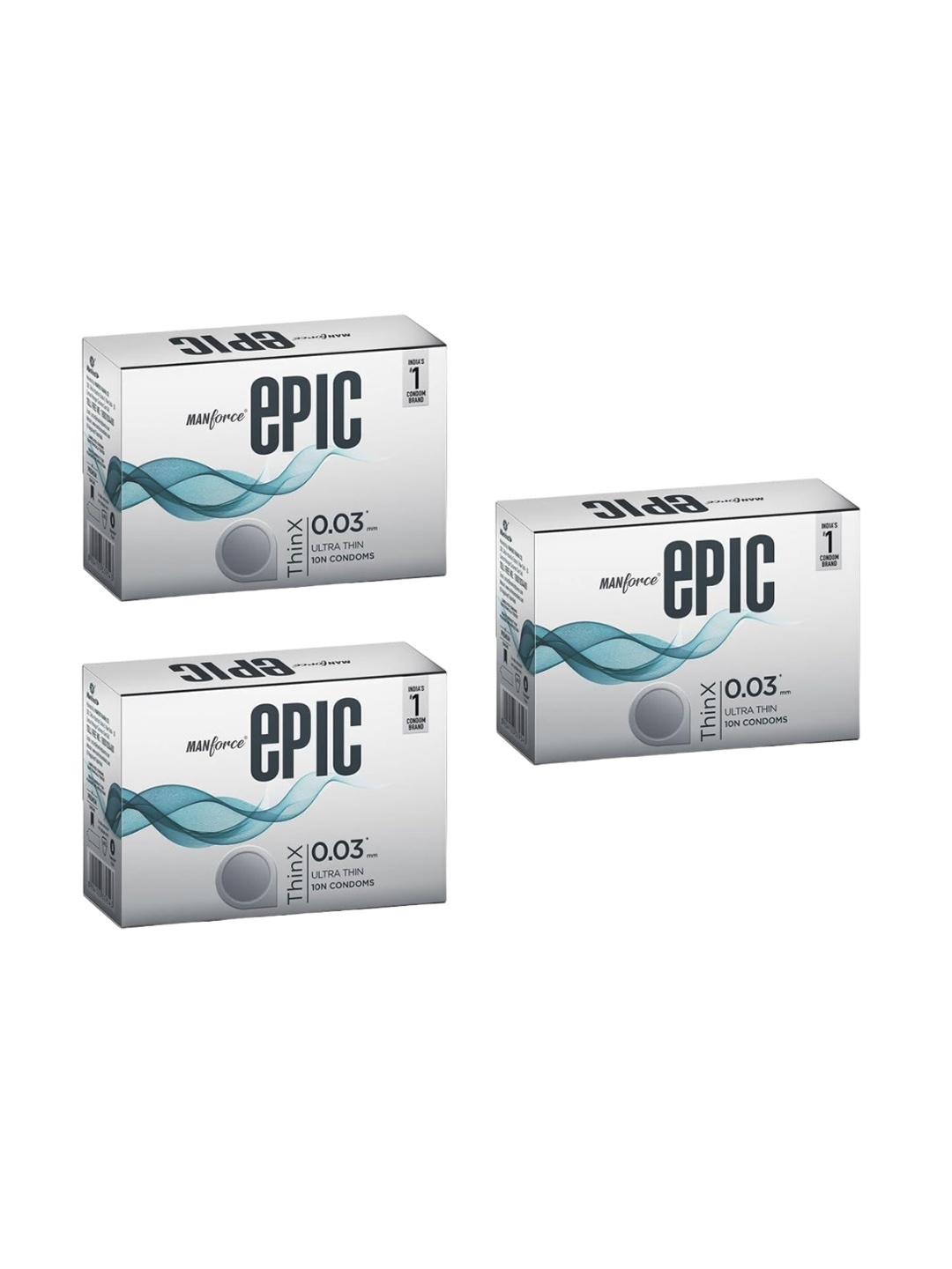 

Manforce Set of 3 Epic ThinX Ultra Thin Condoms - 10 Pieces Each, White