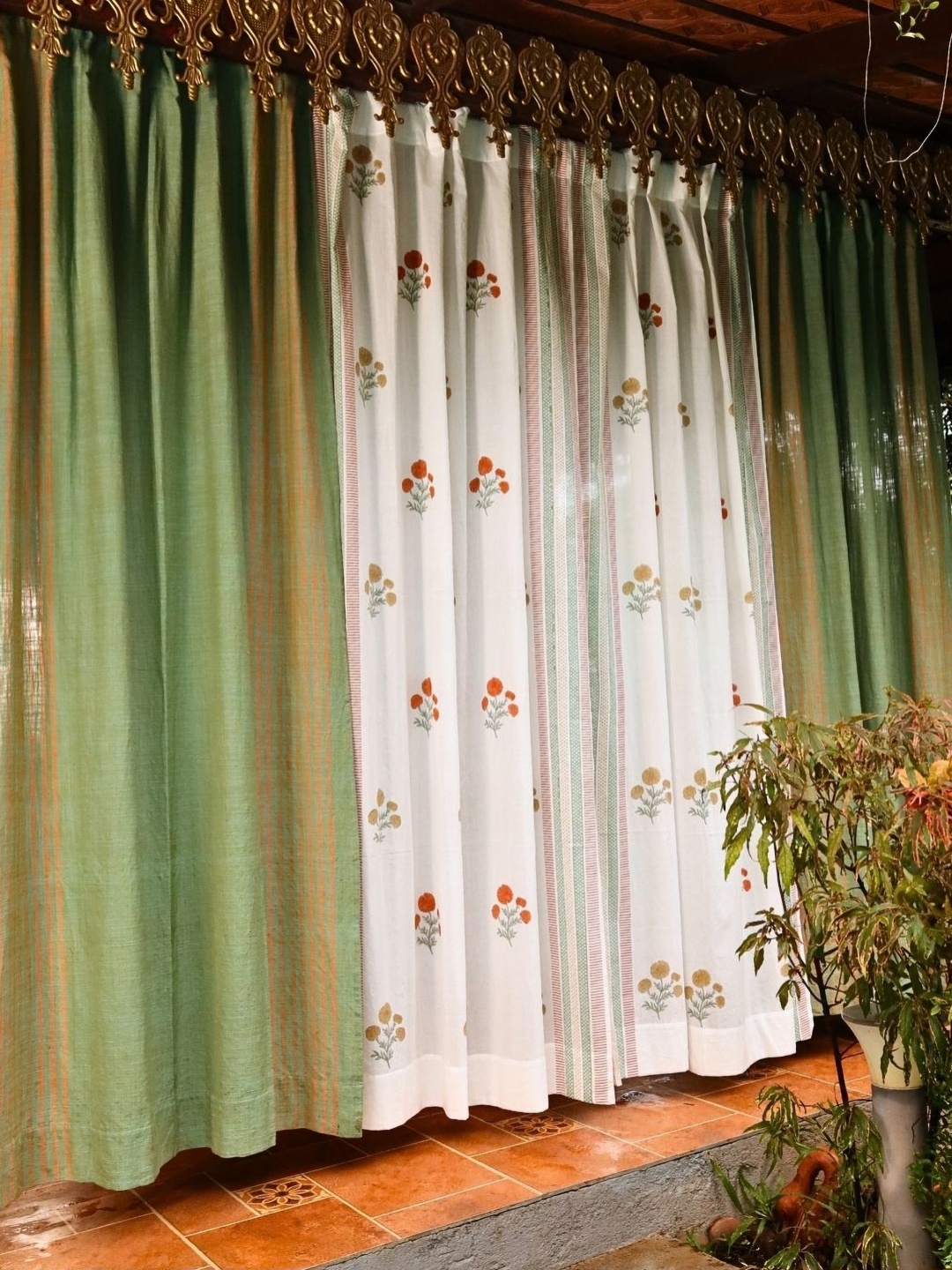 

Peepul Tree Green & White 4 Pieces Floral Sheer Door Curtain
