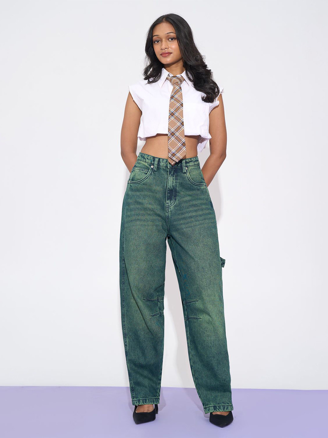 

FREAKINS Women Jean Straight Fit High-Rise Light Fade Cotton Jeans, Green