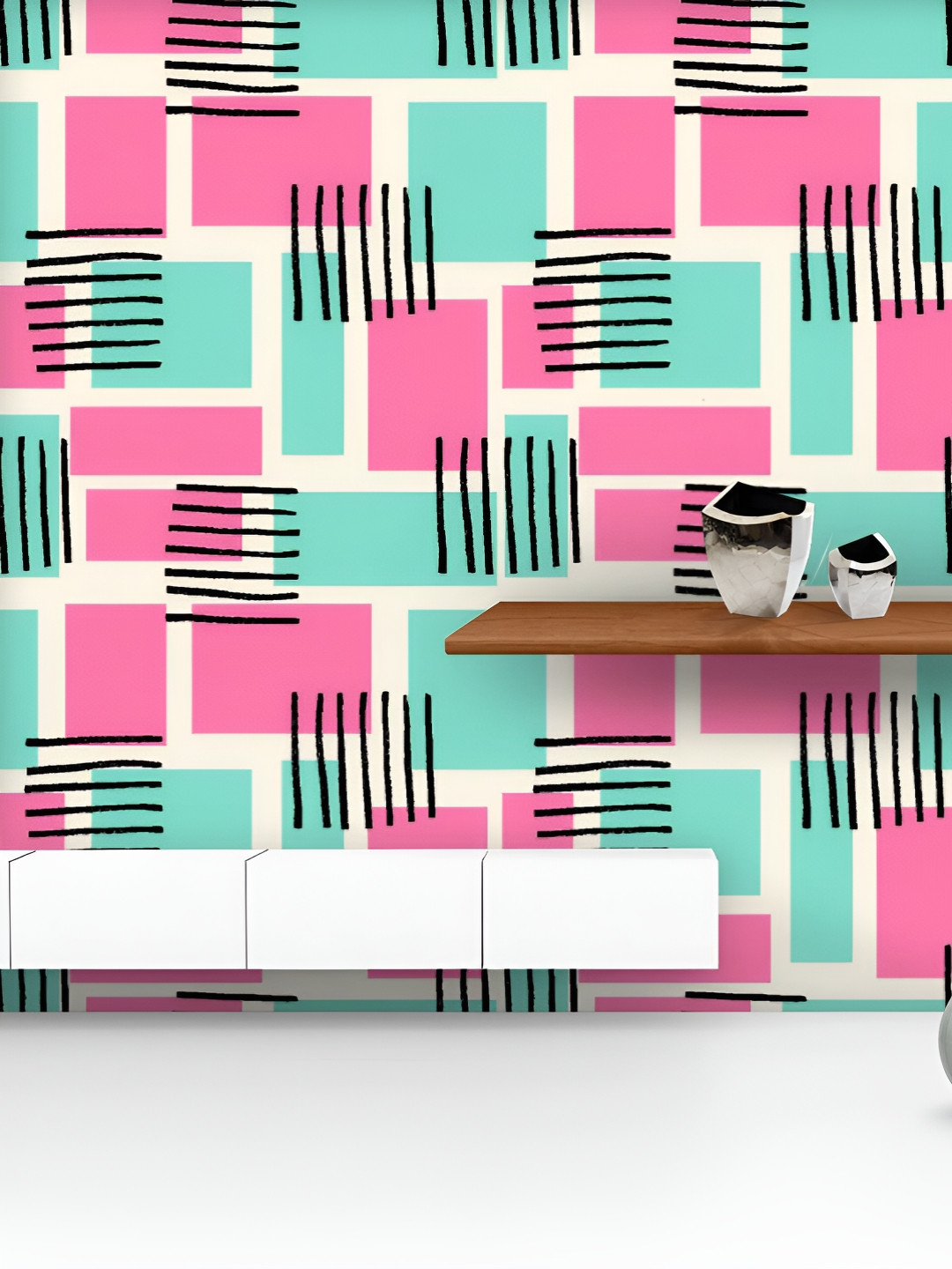 

ArtzFolio Printed UV-Resistant Anti-Bacterial Watercolour Geometric Pattern Peel & Stick Wallpaper, Multi