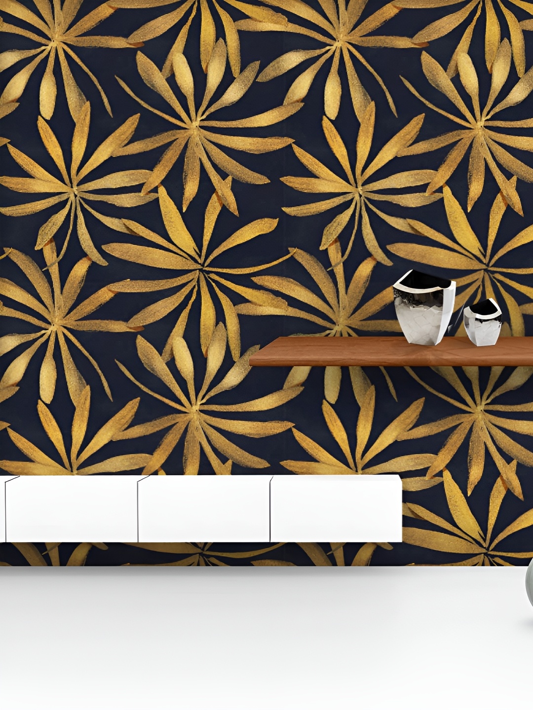 

ArtzFolio Printed UV-Resistant Anti-Bacterial Gold Floral Pattern Peel & Stick Wallpaper, Multi