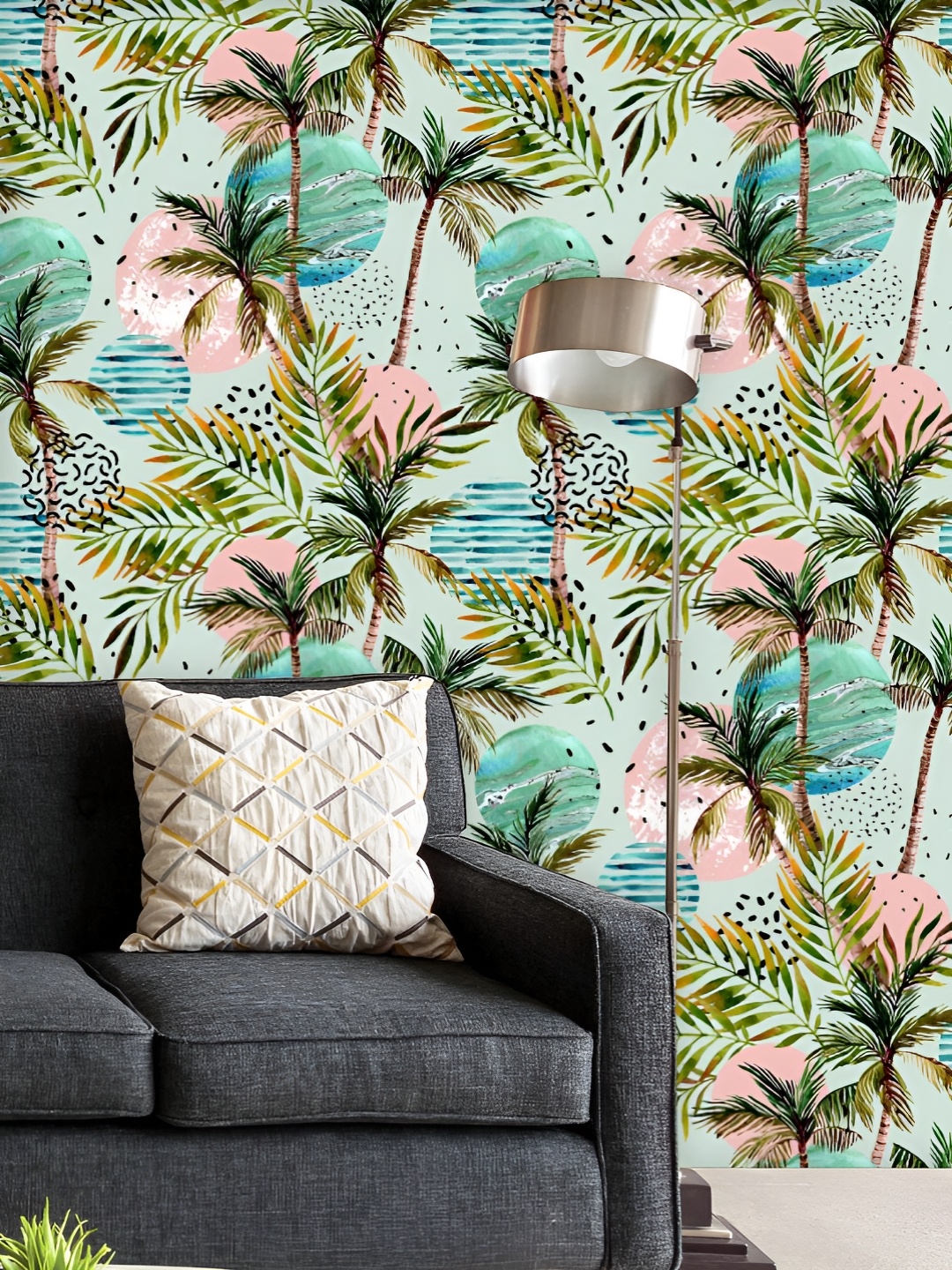 

ArtzFolio Printed UV-Resistant Anti-Bacterial Abstract Tropical Palm Tree Peel & Stick Wallpaper, Multi