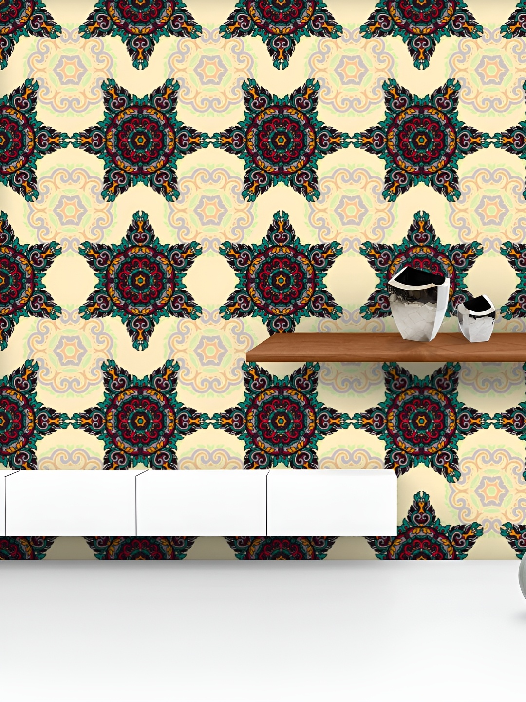 

ArtzFolio Printed UV-Resistant Anti-Bacterial Vintage Ethnic Motif Peel & Stick Wallpaper, Multi