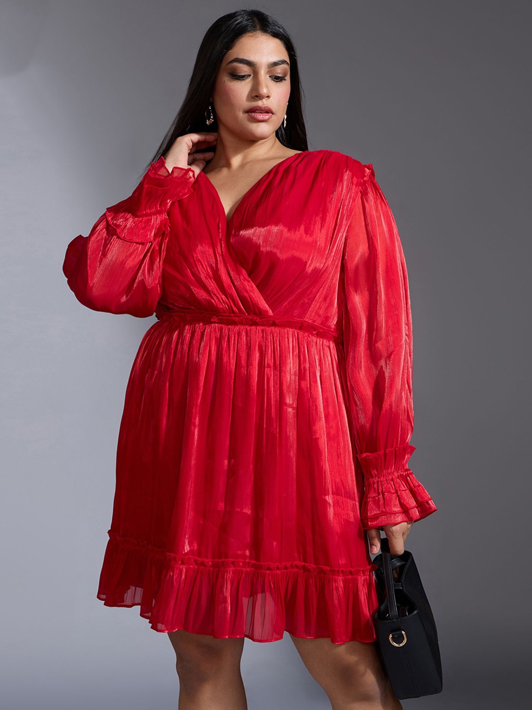 

20Dresses Women Plus Size Bishop Sleeve Fit & Flare Mini Dress, Red