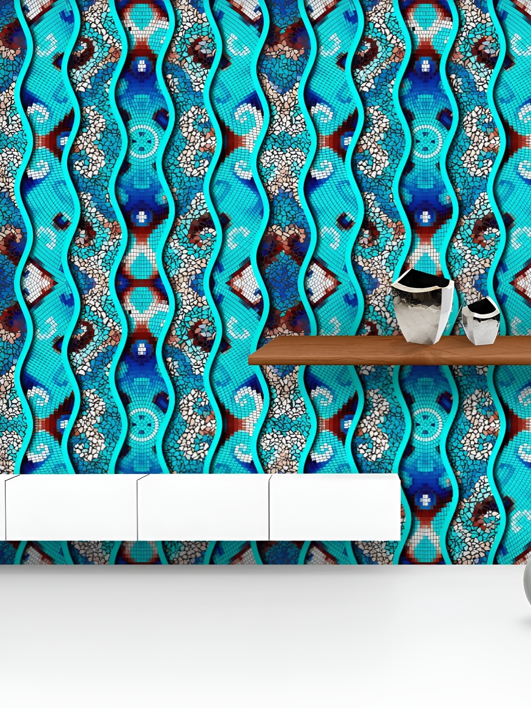 

ArtzFolio Printed UV-Resistant Anti-Bacterial Turquoise Mosaic Peel & Stick Wallpaper, Multi