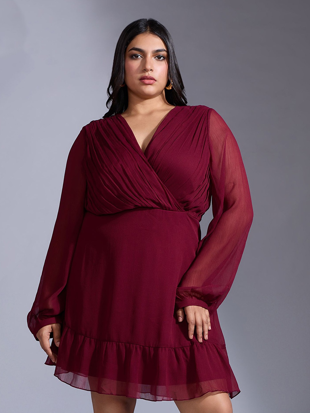 

20Dresses V-Neck Fit & Flare Plus Size Dress, Maroon