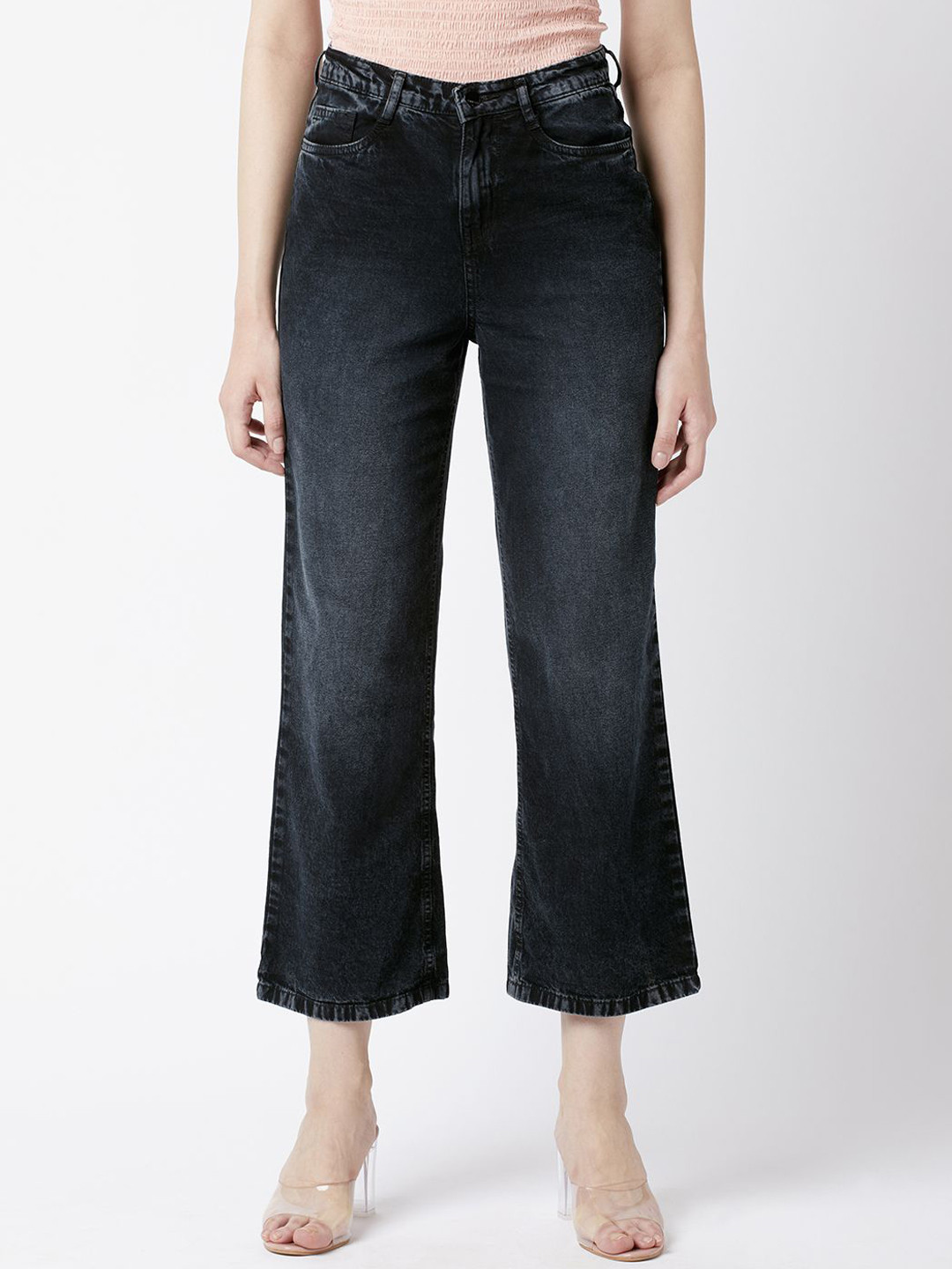 

Kraus Jeans Women Cotton Wide Leg High-Rise Light Fade Jeans, Black