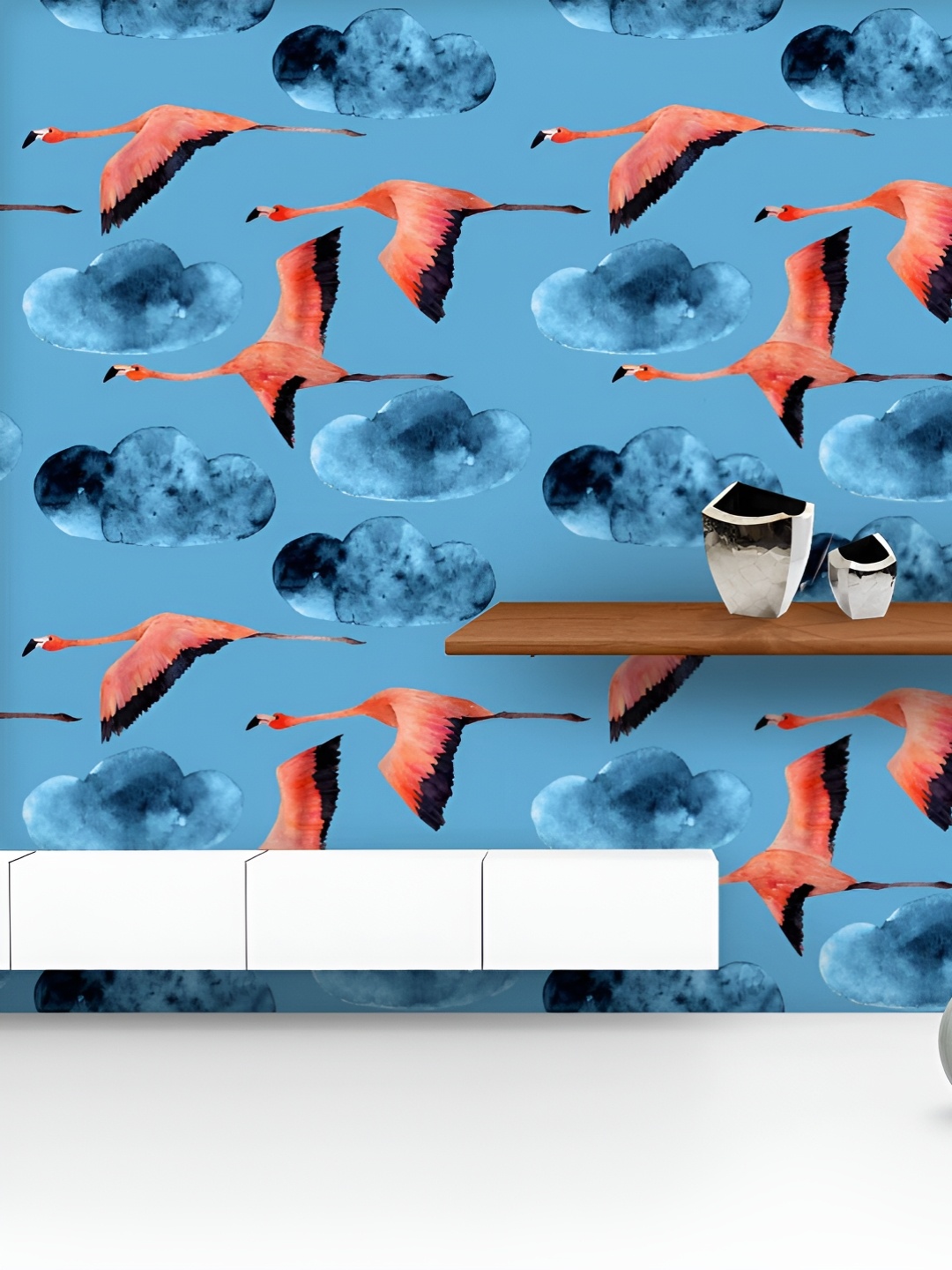 

ArtzFolio Printed UV-Resistant Anti-Bacterial Flamingos Flying In Sea Peel & Stick Wallpaper, Multi