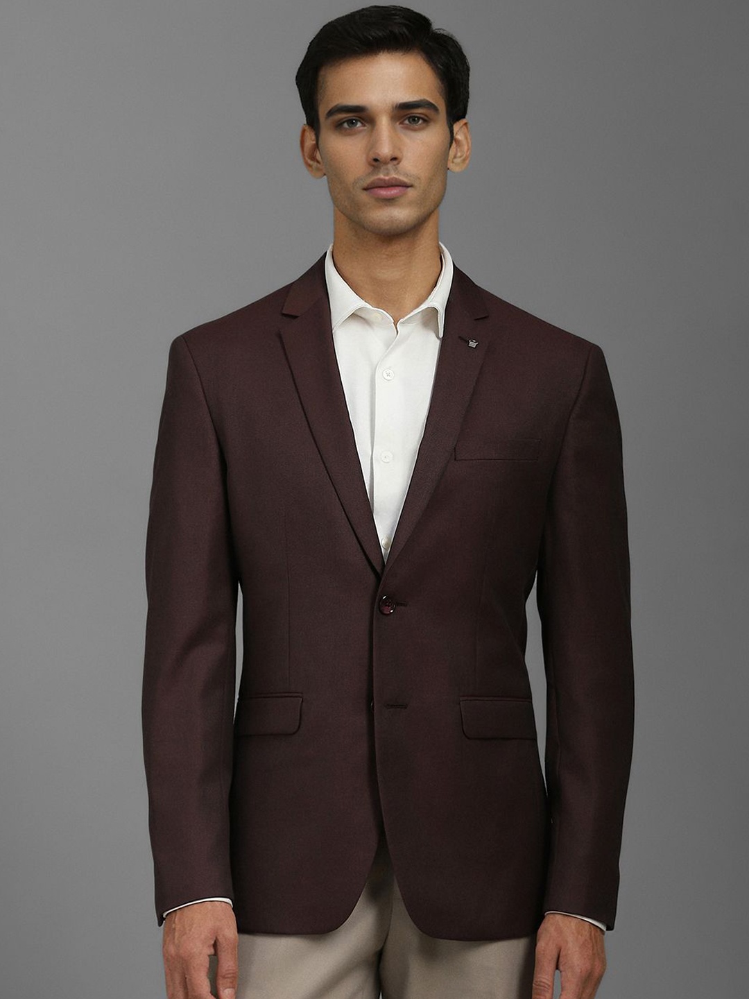 

Louis Philippe Self Design Slim Fit Single-Breasted Formal Blazer, Brown