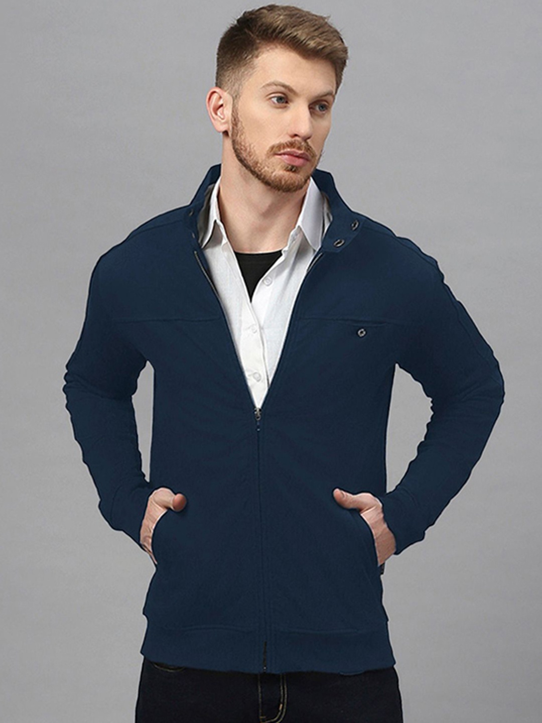 

Dream of Glory Inc Men Lightweight Outdoor Biker Jacket with Embroidered, Navy blue
