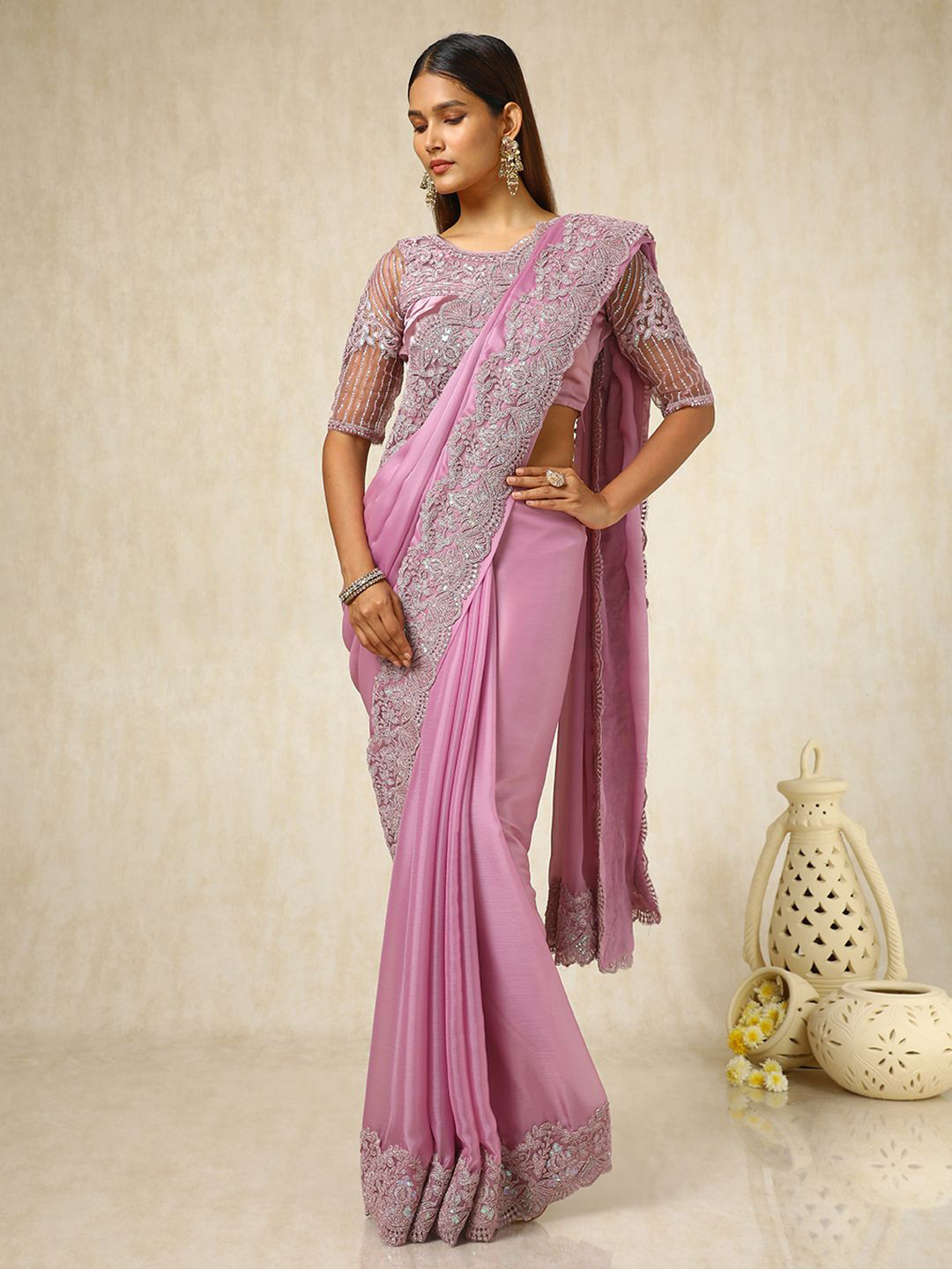 

Soch Sequinned Pure Chiffon Saree, Pink