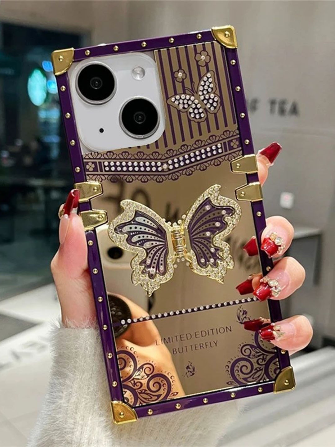 

Luxury Kase Solid Printed iPhone 14 Plus Back Case Mobile Accessories, Purple